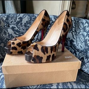 Christian Louboutin Leopard Print Peep Toe Heels